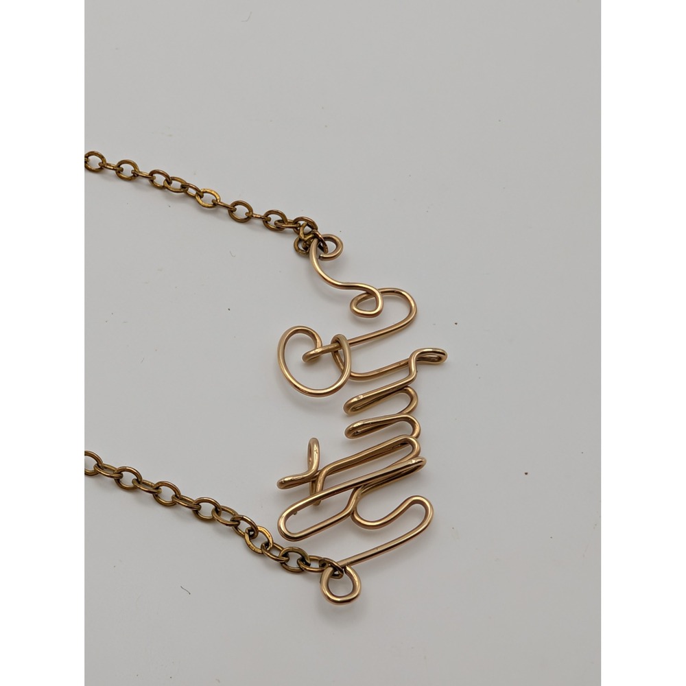 Gold Tone Wire Wrapped Ruth Nameplate Necklace Cursive Script 15 Inch Chain - Picture 9 of 10